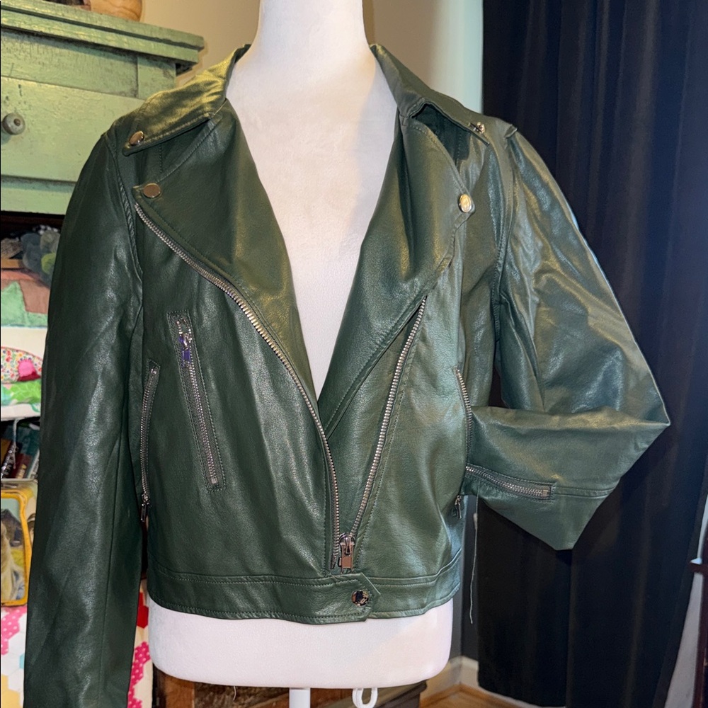 Zenana Green faux Leather Biker Jacket